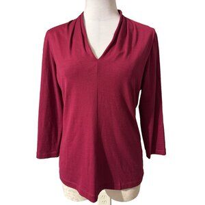 Lafayette 148 NY Burgundy Wine Stretch Wool Knit Top Long Sleeve Large